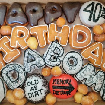 Morr Donuts - Custom Birthday Box - over the hill, "u da bomb" - Donuts Near Me - Mechanicsville, Virginia Morr Donuts - Custom Birthday Box - over the hill, "u da bomb" - Donuts Near Me - Mechanicsville, Virginia