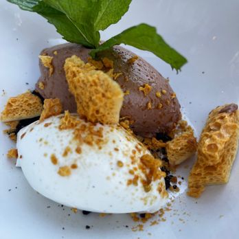 First & Oak - CHOCOLATE & HONEY: Chocolate Mousse, Vanilla, Honeycomb, Crumble - New American Near Me - Solvang, California First & Oak - CHOCOLATE & HONEY: Chocolate Mousse, Vanilla, Honeycomb, Crumble - New American Near Me - Solvang, California