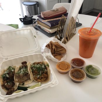 Dulce's Antojitos #2 - Tacos (left to right): al pastor, carnitas, pollo Juice: orange & carrot - Tacos Near Me - Walnut Creek, California Dulce's Antojitos #2 - Tacos (left to right): al pastor, carnitas, pollo Juice: orange & carrot - Tacos Near Me - Walnut Creek, California