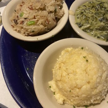 Food For Thought - The side sampler-grits. Jasmine Mushroom Rice, Creamed Spinach - American Near Me - Williamsburg, Virginia Food For Thought - The side sampler-grits. Jasmine Mushroom Rice, Creamed Spinach - American Near Me - Williamsburg, Virginia