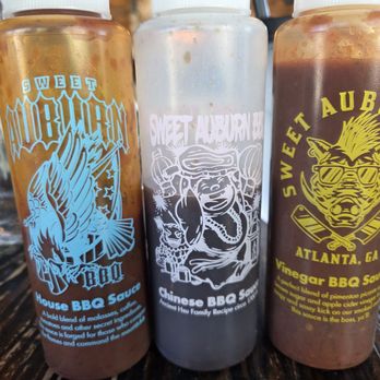 Sweet Auburn BBQ - 3 types of bbq sauce- sweet, house and vinegar - Barbeque Near Me - Atlanta, Georgia