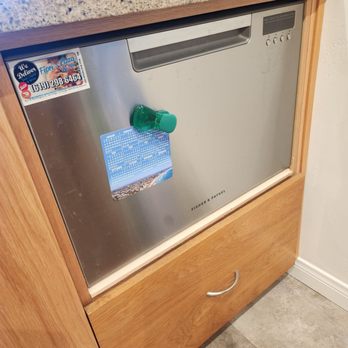 Keith Roberti Design - Cut the dishwasher hole too big and it doesnt fit so is now held up with a wedge of wood - Interior Design Near Me - San Diego, California