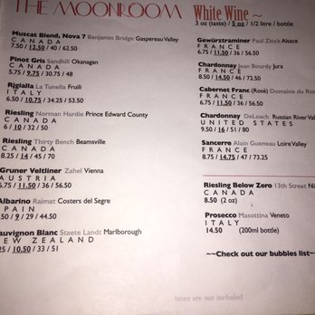 The Moonroom - Some of the white wines they had available at The Moonroom. - Tapas/Small Plates Near Me - Ottawa, Ontario