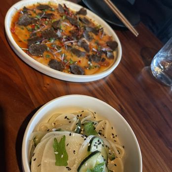 TenTen - Cucumber Sunomono (front) ruffle carpaccio (back) - Japanese Near Me - Austin, Texas TenTen - Cucumber Sunomono (front) ruffle carpaccio (back) - Japanese Near Me - Austin, Texas