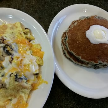 Amy's Cafe - MBA omelet.  Comes with two sides.  I picked blueberry pancakes and  cottage cheese. - Diners Near Me - Riverside, California