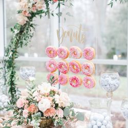 Perfectly Posh Candy Buffets and Tablescapes - weddding buffet with hoop decor and donut wall