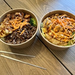 Snack House - Beef and chicken on the left; dumplings and chicken on the right!