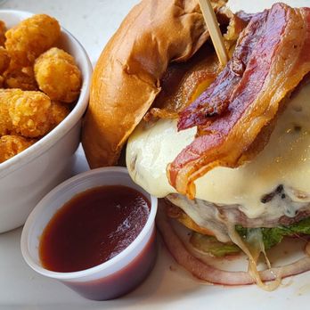 The Counter - 1/2 lb Beef Hickory BBQ Sauce Bacon Lettuce Red Onion Provolone Cheese Tator Tots - Burgers Near Me - Honolulu, Hawaii The Counter - 1/2 lb Beef Hickory BBQ Sauce Bacon Lettuce Red Onion Provolone Cheese Tator Tots - Burgers Near Me - Honolulu, Hawaii