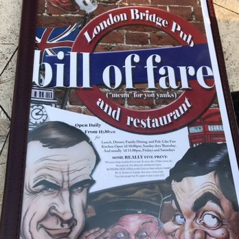 London Bridge Pub - Menu cover - British Near Me - Monterey, California