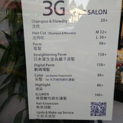 3G Nice Hair Beauty Salon - New price list