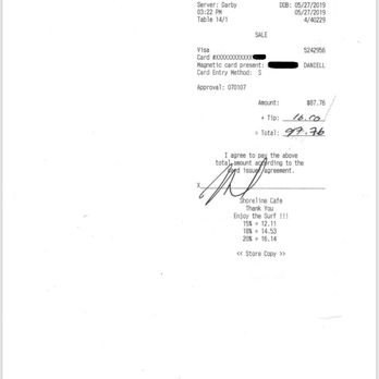Shoreline Cafe - Copy of my original receipt - Seafood Near Me - Santa Barbara, California