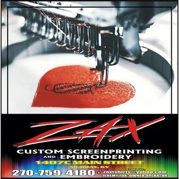 Zax Custom Screenprinting and Embroidery - Embroidery & Crochet Near Me - Murray, Kentucky Zax Custom Screenprinting and Embroidery - Embroidery & Crochet Near Me - Murray, Kentucky