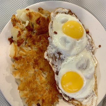 Star Diner - Hubbies order of two eggs sunny side up with home fries. - Diners Near Me - White Plains, New York