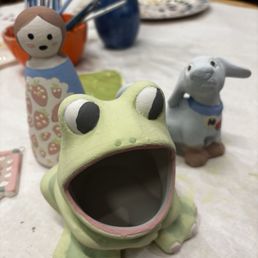 frog, dog, and lady that we painted here frog, dog, and lady that we painted here