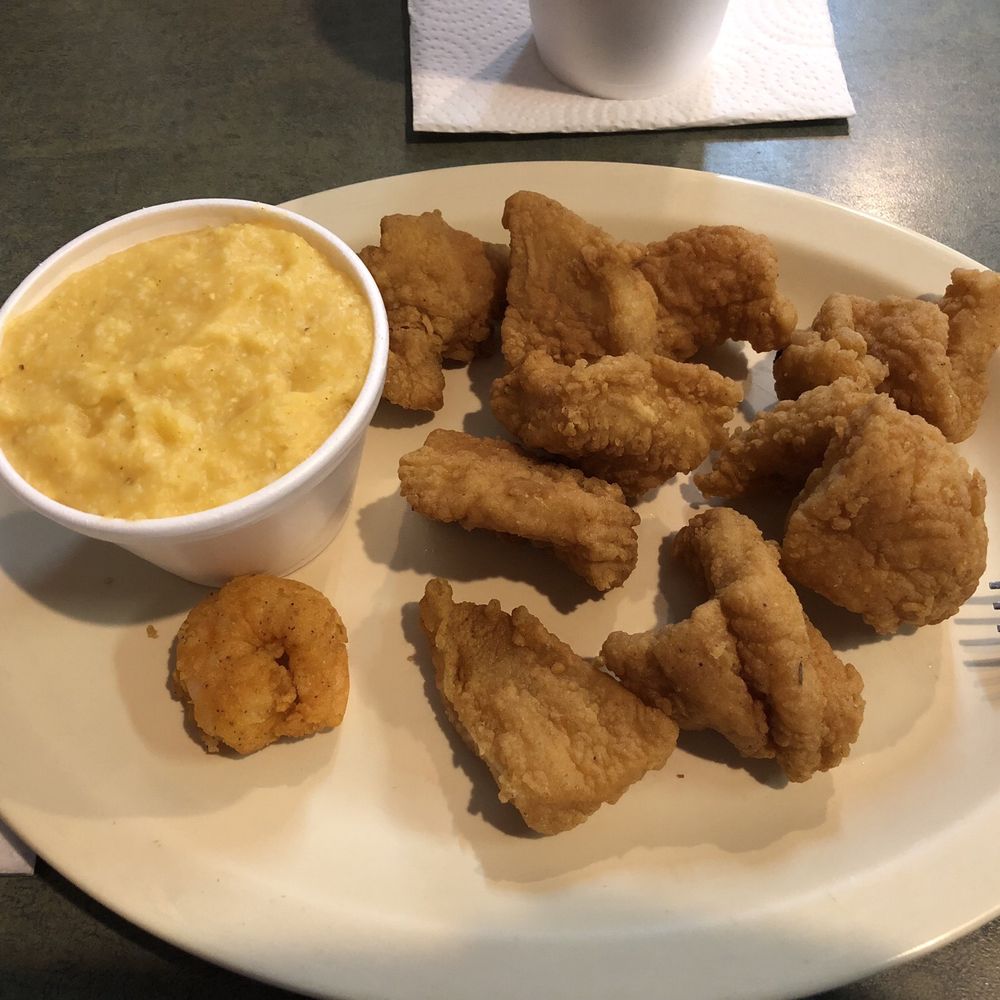 Billy's Place Seafood, Steak & More - 1/2 # Catfish with cheese grits. Had to take some home. - Seafood Near Me - Ochlocknee, Georgia