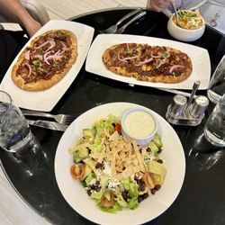 2 BBQ chicken flatbreads (very saucy), cup of tortilla soup, and house salad