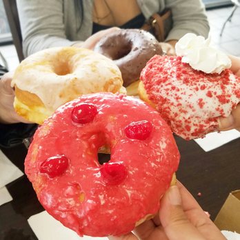 Painted Dough - Our 4 cheers to donuts! Horchata, cherry, red velvet, and chocolate - Donuts Near Me - Chino, California