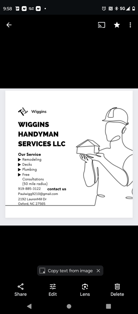 Slide of Wiggins Handyman Services