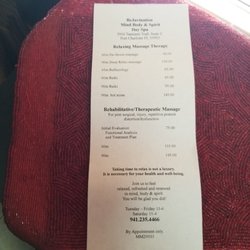 ReJuvination Mind Body & Spirit Day Spa - Current menu of services and prices.
January, 2023.