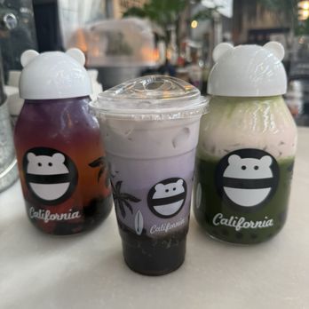 Mini Monster Cafe - Sunrise passion fruit tea, taro milk tea, and pandan cake matcha - Bubble Tea Near Me - Anaheim, California Mini Monster Cafe - Sunrise passion fruit tea, taro milk tea, and pandan cake matcha - Bubble Tea Near Me - Anaheim, California