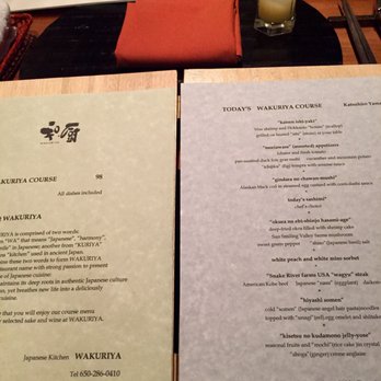 Wakuriya - August 2016 menu - Japanese Near Me - San Mateo, California