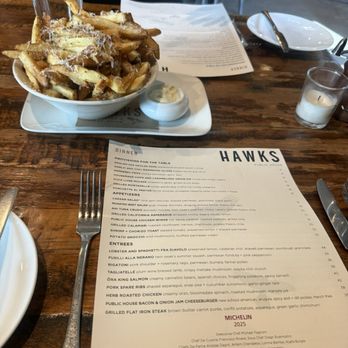 Hawks Public House - Menu and appetizer (fries) - New American Near Me - Sacramento, California