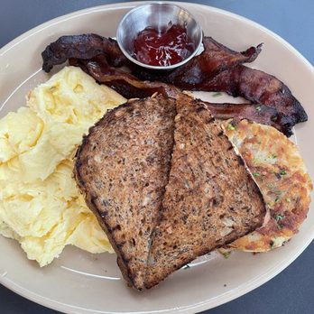 Snooze, an A.M. Eatery - Classic scrambled eggs bacon, wheat toast and hashbrowns - Breakfast & Brunch Near Me - Dallas, Texas Snooze, an A.M. Eatery - Classic scrambled eggs bacon, wheat toast and hashbrowns - Breakfast & Brunch Near Me - Dallas, Texas
