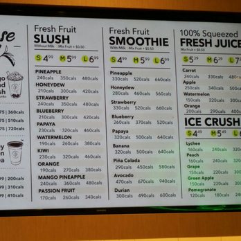 Real Fruit Bubble Tea - Left half of menu - Bubble Tea Near Me - Mississauga, Ontario