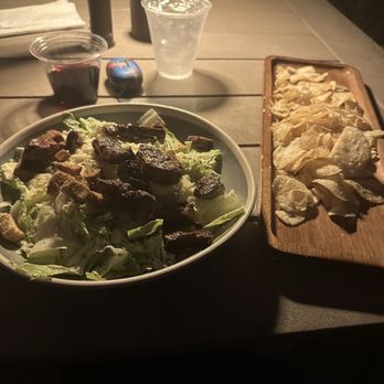 BB's Beach Bar - Steak Cesar salad, kettle chips and house Cabernet. - Seafood Near Me - Indialantic, Florida