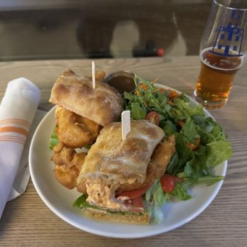 Haven Beer - Fried Fish Po'Boy, with a side salad and a half-enjoyed Prowess. - Brewpubs Near Me - Hamden, Connecticut