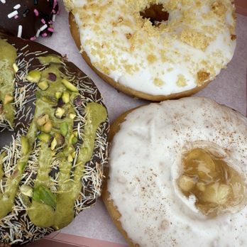 Drover’s Doughnuts - New seasonal donuts. Dubai, honey cornbread and apple cinnamon cream. - Donuts Near Me - Solvang, California Drover’s Doughnuts - New seasonal donuts. Dubai, honey cornbread and apple cinnamon cream. - Donuts Near Me - Solvang, California