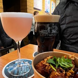 Driftwood Brewery - Porter and gin sour. Pork belly dumplings