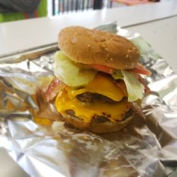 Pop's Cafe Fremont - Our double cheeseburger with bacon! 100% angus beef!!