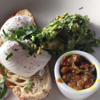 Sarmic Artisan Provisions & Cafe - Eggs your way with eggplant relish and herbed Avo smash on the side $11 - Coffee & Tea Near Me - Bulimba, QLD