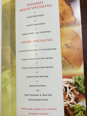 Menu photo 2 Rahama Restaurant & Catering Woodbridge, VA Menu photo 2 Rahama Restaurant & Catering Woodbridge, VA
