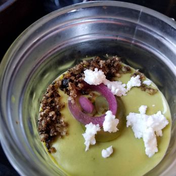 Present Company - Vichssoise asparagus with pickles oinions and goat cheese - New American Near Me - Simsbury, Connecticut Present Company - Vichssoise asparagus with pickles oinions and goat cheese - New American Near Me - Simsbury, Connecticut