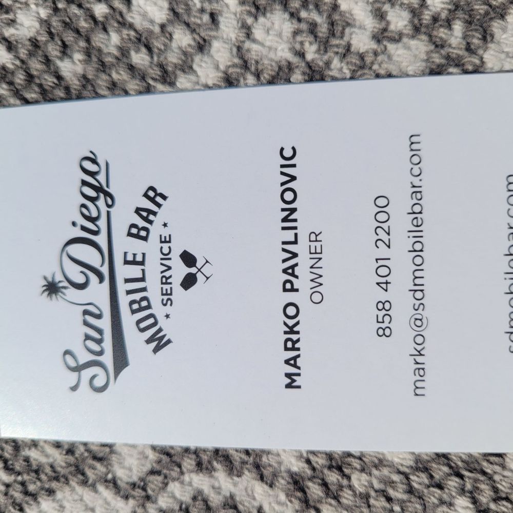 San Diego mobile bar - Business card - Caterers Near Me