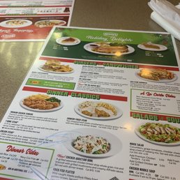 Denny's menu displays various food options including burgers, sandwiches, dinner classics, and salads, with prices and descriptions.