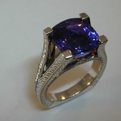 Olufson Designs - Tanzanite ring in a hand carved ring