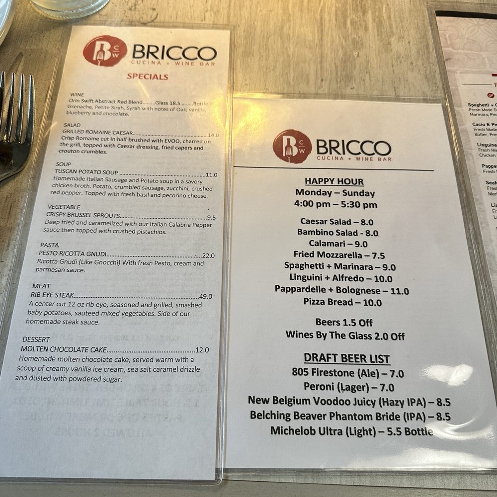 Bricco - Specials and happy hour menu - Pizza Near Me - Laguna Niguel, California