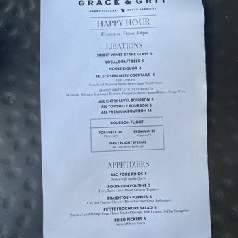 Grace & Grit - Happy hour menu - Southern Near Me - Mount Pleasant, South Carolina