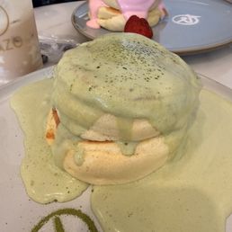 Matcha soufflé pancake and strawberry soufflé pancake. Also their cream puff milk tea. Matcha soufflé pancake and strawberry soufflé pancake. Also their cream puff milk tea.