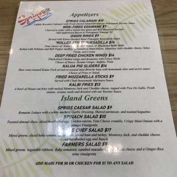 Sprigs Grille Restaurant - Pupu menu - Seafood Near Me - Kapolei, Hawaii