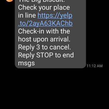 The Big Biscuit - Text notification of being added to wait list - Breakfast & Brunch Near Me - Springfield, Missouri