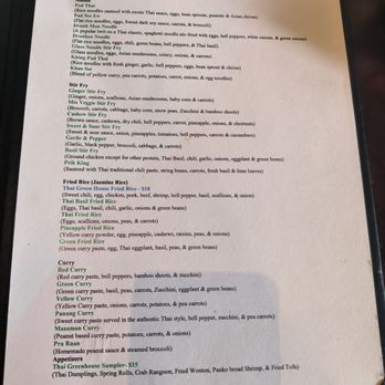 Thai Green House Restaurant - the menu for the restaurant - Thai Near Me - Jacksonville, Florida