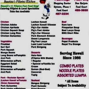 Bautista's Filipino Kitchen - Da menu - Filipino Near Me - Aiea, Hawaii Bautista's Filipino Kitchen - Da menu - Filipino Near Me - Aiea, Hawaii