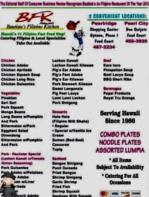 Menu photo 1 Bautista's Filipino Kitchen Aiea, HI Menu photo 1 Bautista's Filipino Kitchen Aiea, HI