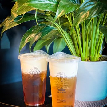 Tiger Sugar - Mousse Classic Black Tea with Cream Cheese & Golden Oolong Tea with Cream Cheese - Bubble Tea Near Me - Ellicott City, Maryland Tiger Sugar - Mousse Classic Black Tea with Cream Cheese & Golden Oolong Tea with Cream Cheese - Bubble Tea Near Me - Ellicott City, Maryland