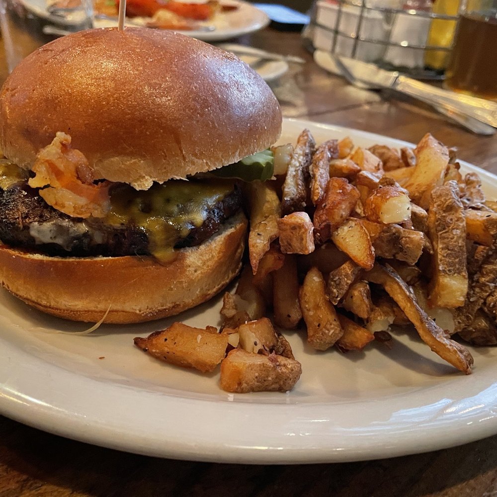 Merchant Tavern - BBQ Burger with Fries - Gastropubs Near Me - Akron, Ohio Merchant Tavern - BBQ Burger with Fries - Gastropubs Near Me - Akron, Ohio