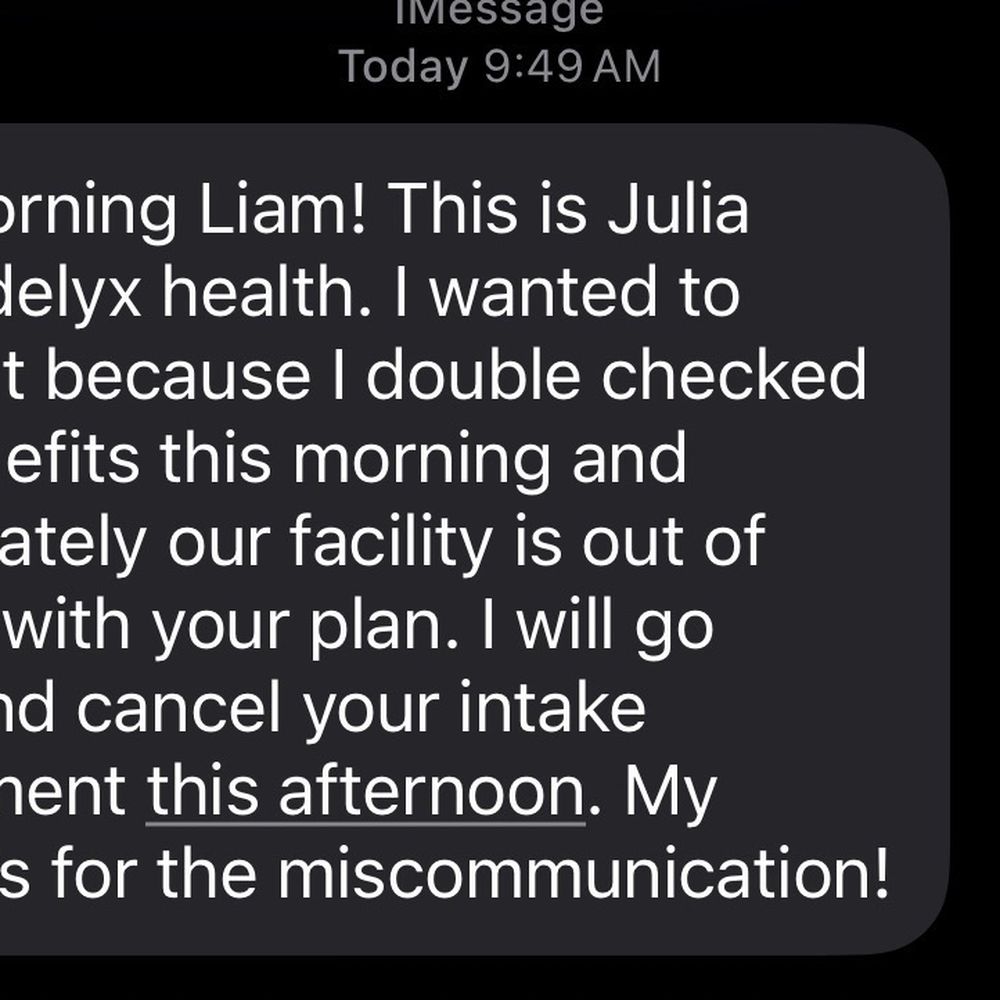 Kadelyx - Text I received day of my appointment after changing plans to attend and after being told I was approved the week prior. - Alternative Medicine Near Me - Phoenix, Arizona